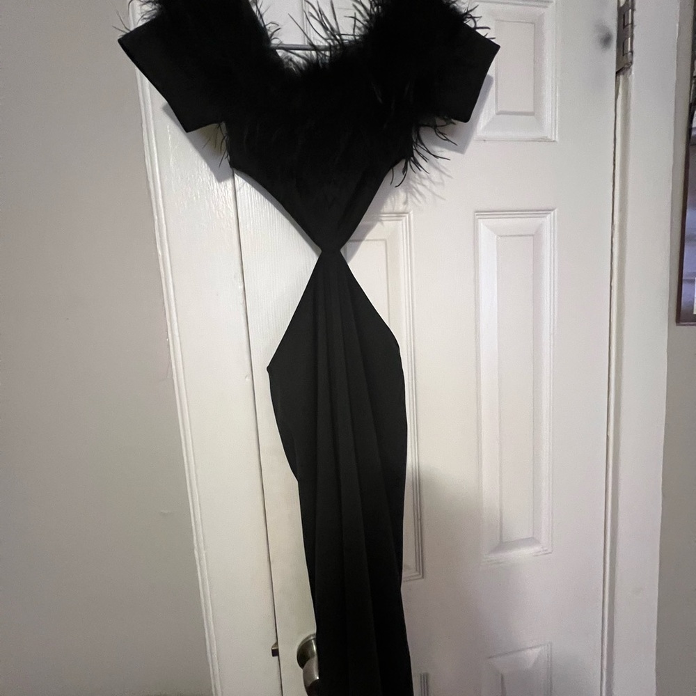 Off shoulder , super sexy fun , feather dress ..